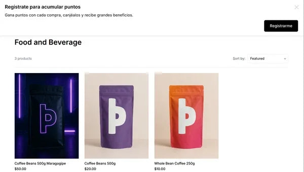 Ejemplo de pop-up tipo banner en la parte superior de una tienda